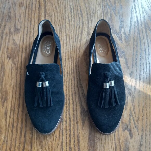 Black Suede Tassel Loafers Size 7 Classic Old Money Academia 90s Preppy Capsule - Picture 2 of 16